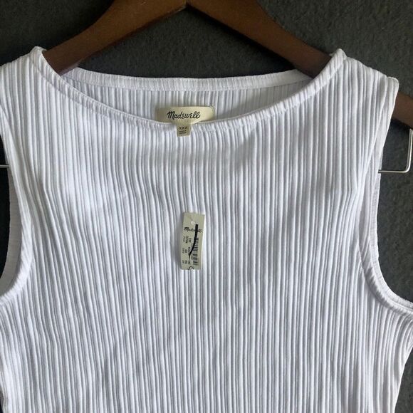 Madewell Tank Top Size XXS White Ribbed Cotton Blend Sleeveless Cropped Boatneck - Picture 9 of 16